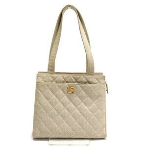 CHANEL Cream Canvas Shoulder Bag